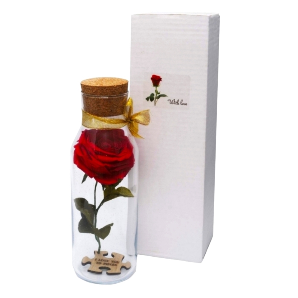NWT "I Love You to Pieces" Rose Flower in Glass Cloche Carafe - Comes Gift Boxed